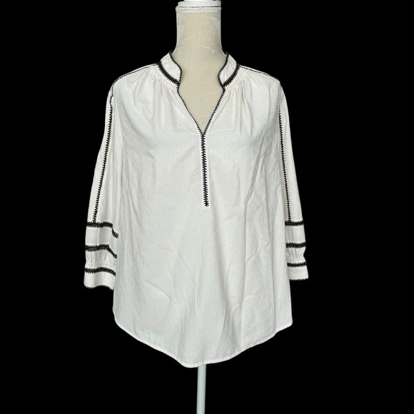 J. Jill Pure Jill Embroidered Peasant White Top Women’s Size M 3/4 Sleeves - Picture 2 of 9